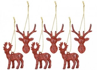  2asstd Hanging Glitter Reindeer Decor in Bayan