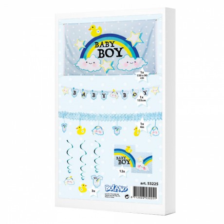 baby boy package ( flag, garland, banner, swirl, napkins)