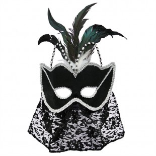  Black Mask With Lace Veil Venetian Mask in Kuwait