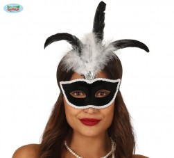 Buy Black Velvet Mask With White Feathers in Kuwait
