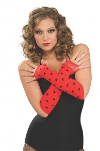  Fingerless Red Glovelets Wth Blk Star in Salwa