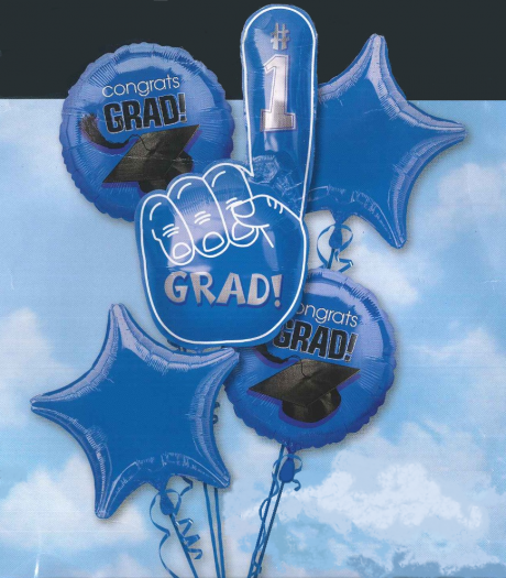 Foil Balloon Graduation Bouquet - Blue #1 Grad