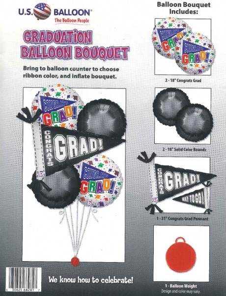 Foil Balloon Graduation Bouquet - Pennant Black