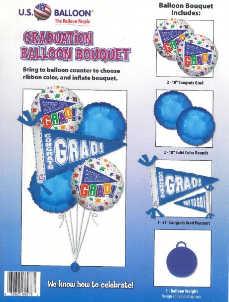Foil Balloon Graduation Bouquet - Pennant Blue