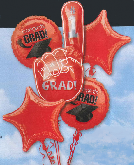 Foil Balloon Graduation Bouquet - Red #1 Grad