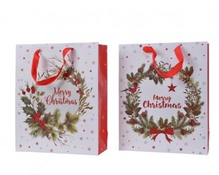  Giftbag Paper Rectangle Red Glitter Wreath With Handle 2ass in Sabah Al Salem