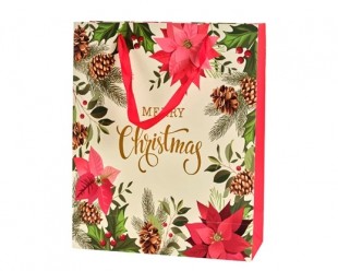  Giftbag Paper Rectangular Gold Glitter Poinsettia Design With Handle 1ass in Kuwait