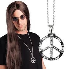  Hippie 60s 70s Peace Sign Metal Necklace Costumes in Riqqae