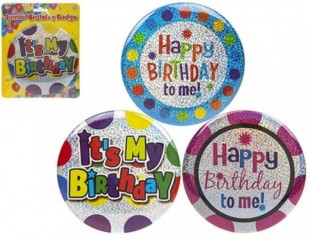  Jumbo Happy Birthday Badge - Asst in Nuzha