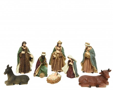 Nativity set maria, joseph, jesus, 3 kings, cow, donkey