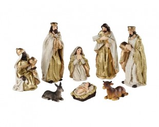  Nativity Set Polyresin Maria, Joseph, Jesus, 3 King, Cow Donkey 8 Figures in Surra