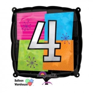  Number 4 – Black Square Background – Foil Balloon in Daiya