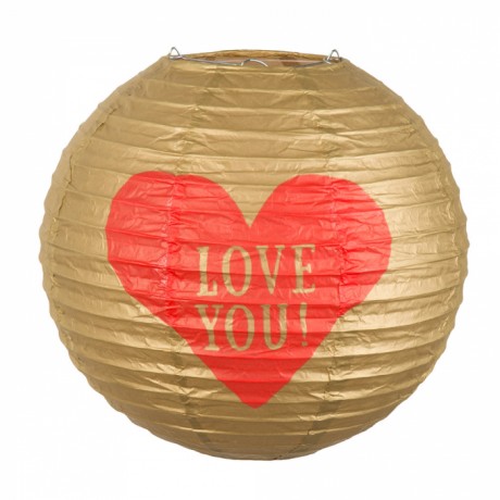 Paper lantern 'LOVE YOU!' with wire frame