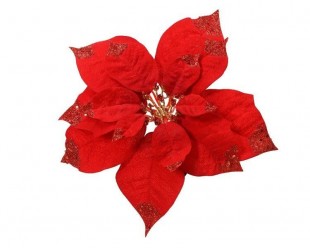  Poinsettia On Clip Polyester Velvet Sparkle On Petal And Center - 25cm in Kuwait