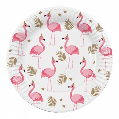 Set 10 Paper Plates Flamingo (23 cm Dia)