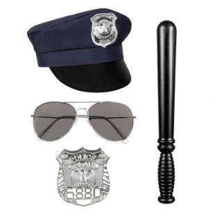  Set Police ( Cap, Glasses, Badge, Baton 33 Cm ) Costumes in Dasma