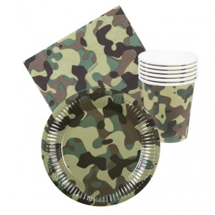  Table Set Army ( 6 Plates, 6 Cups, 12 Napkins) Costumes in Manqaf
