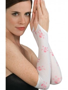  White Glovelets With Pink Skull Crossbones in Kuwait